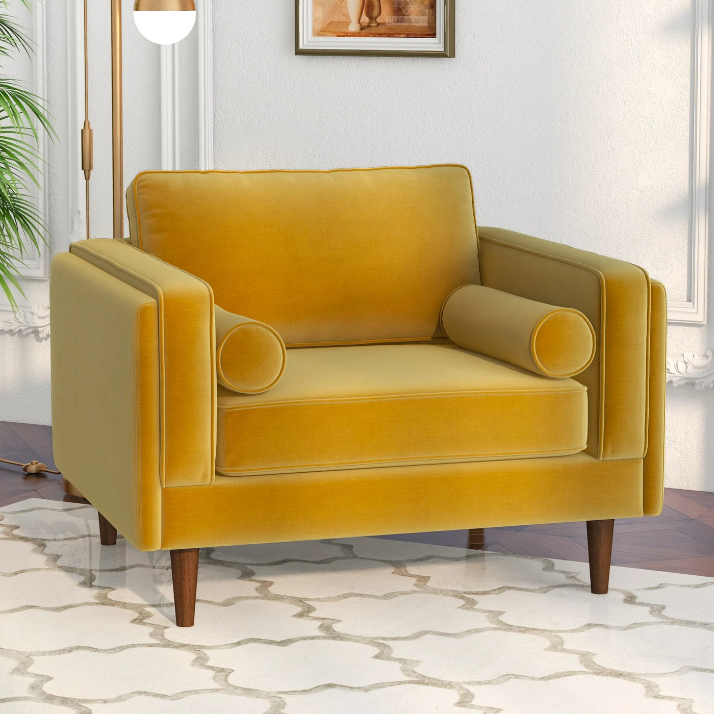 Mid-Century Modern Lounge Accent Chair in Gold Velvet