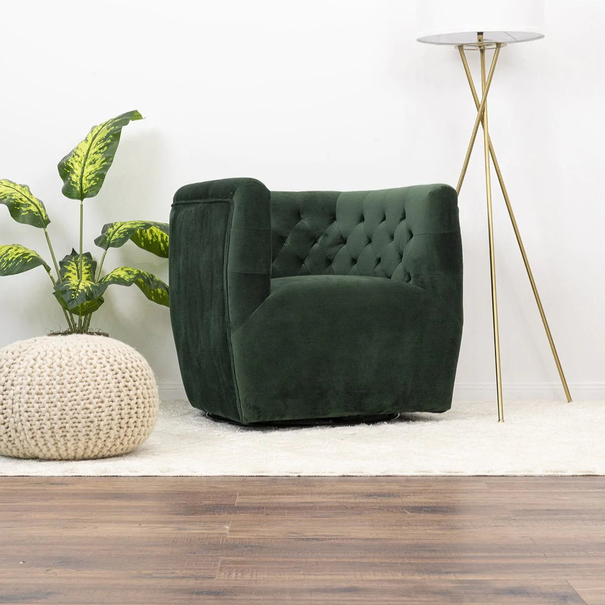 Contemporary Modern Forest Green Velvet Swivel Chair