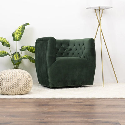 Contemporary Modern Forest Green Velvet Swivel Chair