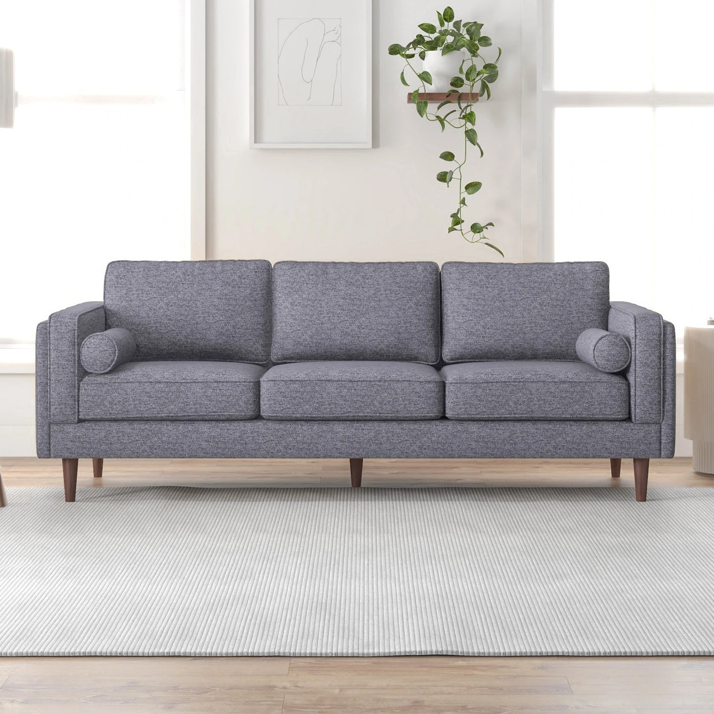 Contemporary Mid Century Modern Linen Sofa in Gray