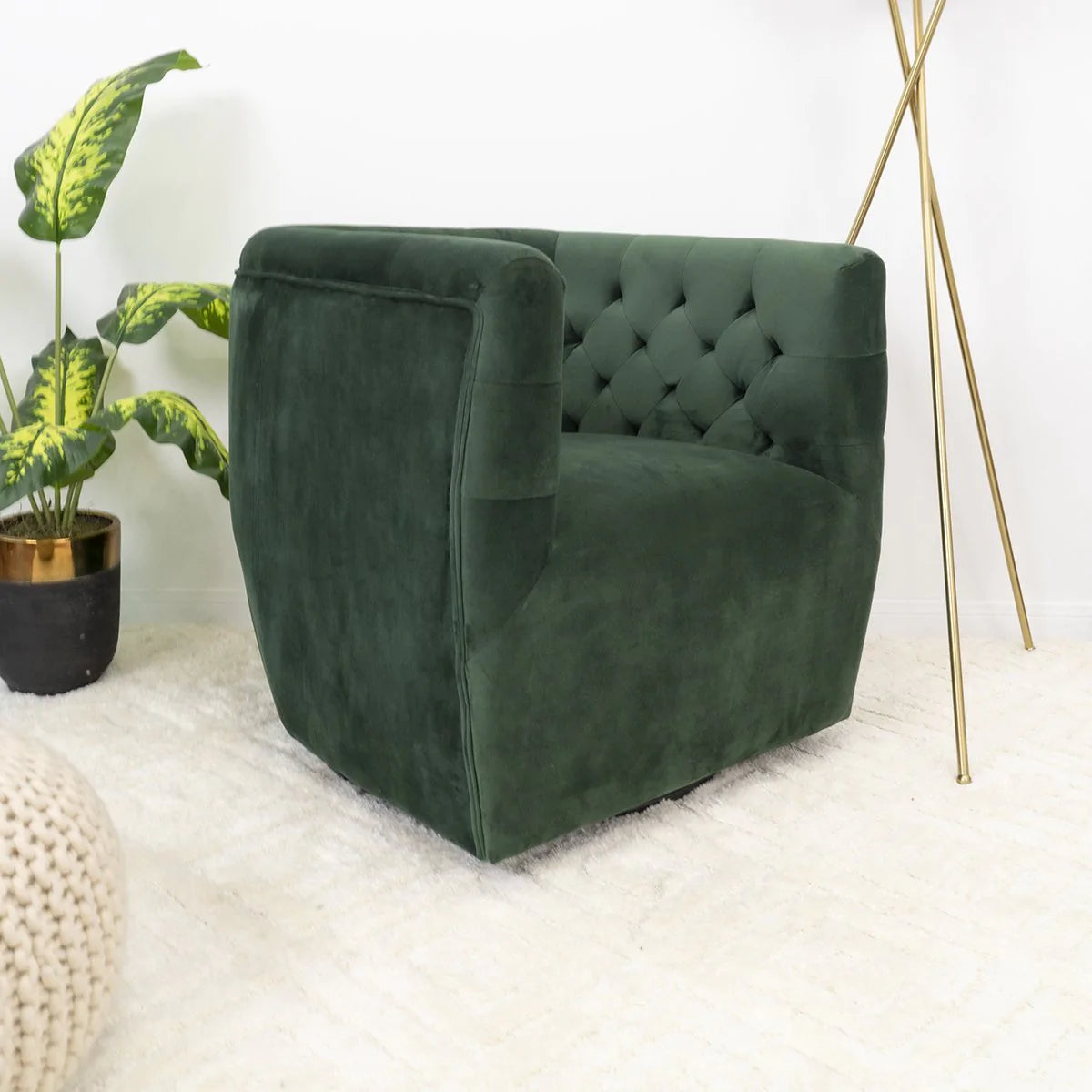 Contemporary Modern Forest Green Velvet Swivel Chair
