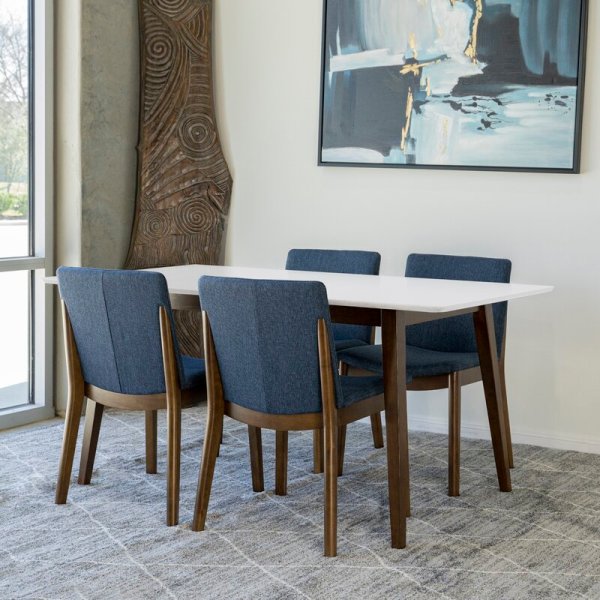 Duke 5-Piece Mid-Century Rectangular Dining Set w/ 4 Fabric Dining Chairs in Gray