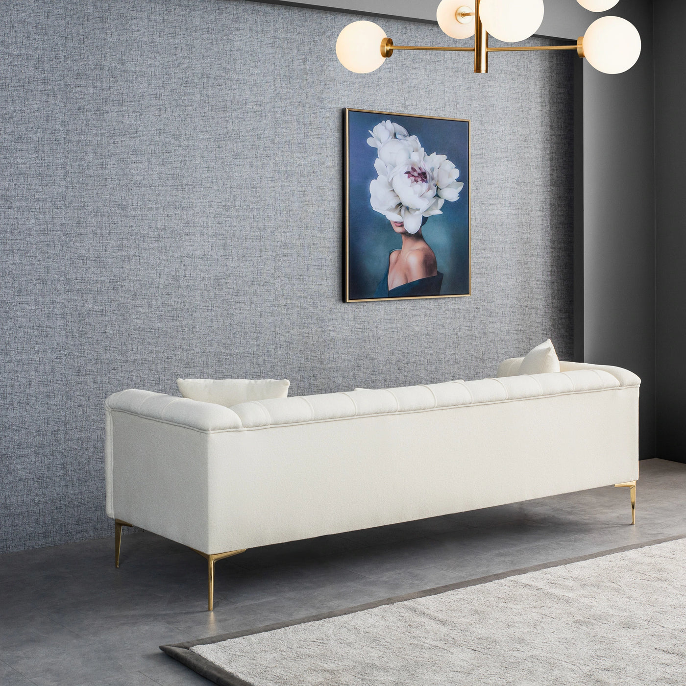 Modern Contemporary Rectangular French Boucle Upholstered Sofa in Beig ...