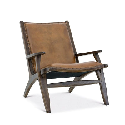 Mid-Century Modern Lounge Chair in Antique Tan Leather