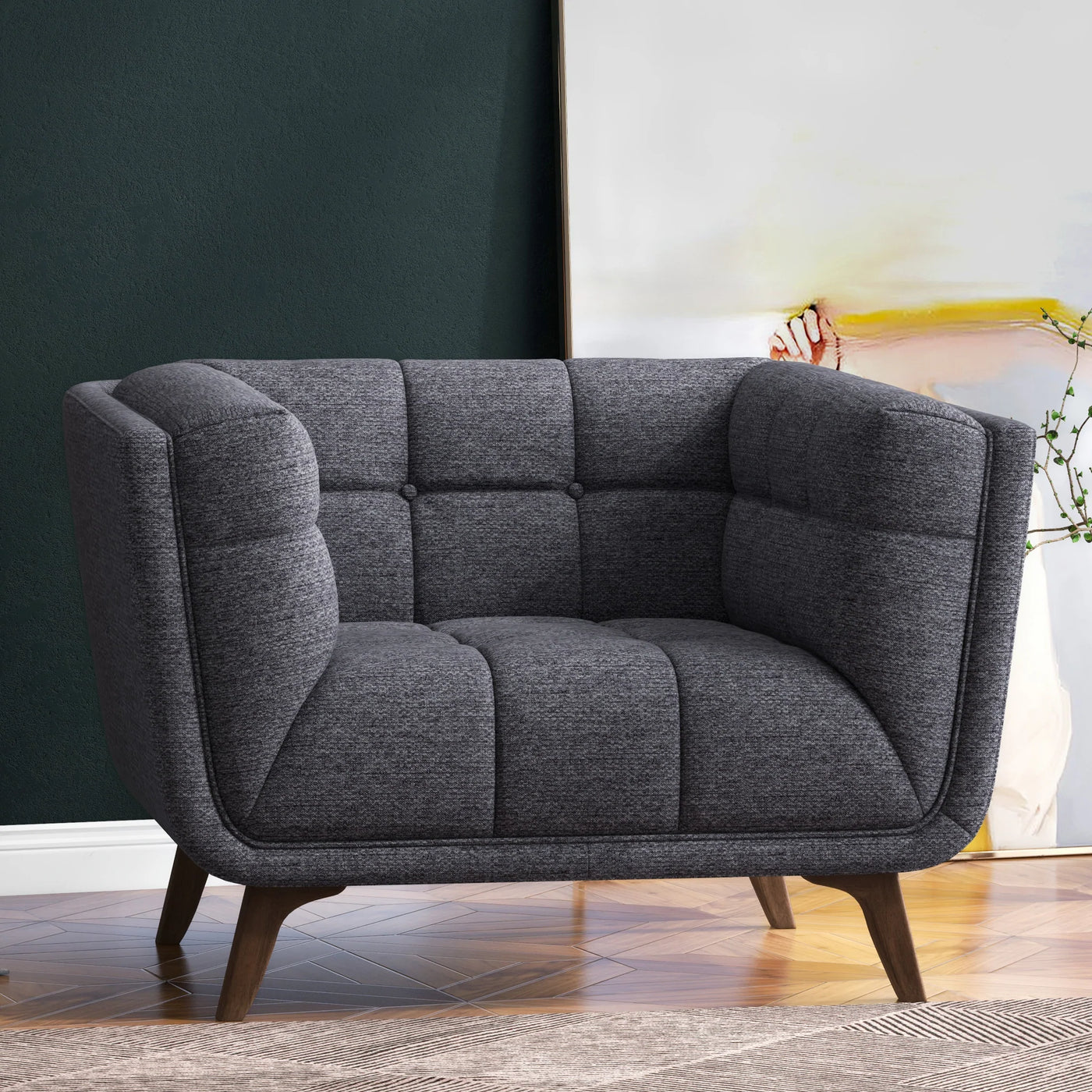 Rounded Square Modern Gray Linen Lounge Chair