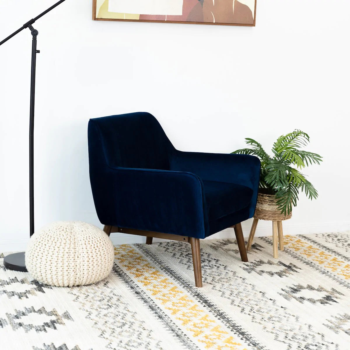 Modern Contemporary Navy Blue Velvet Lounge Chair