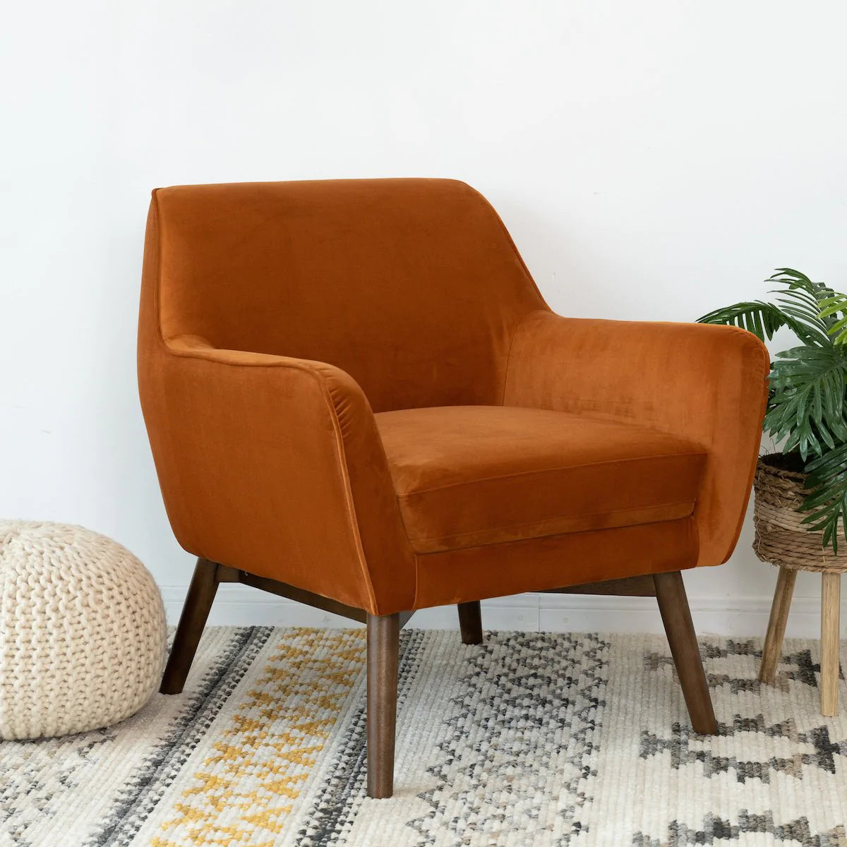 Modern Contemporary Orange Velvet Lounge Chair