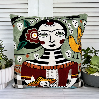 Embroidered Southwestern Frida Throw Pillow Cover Collection