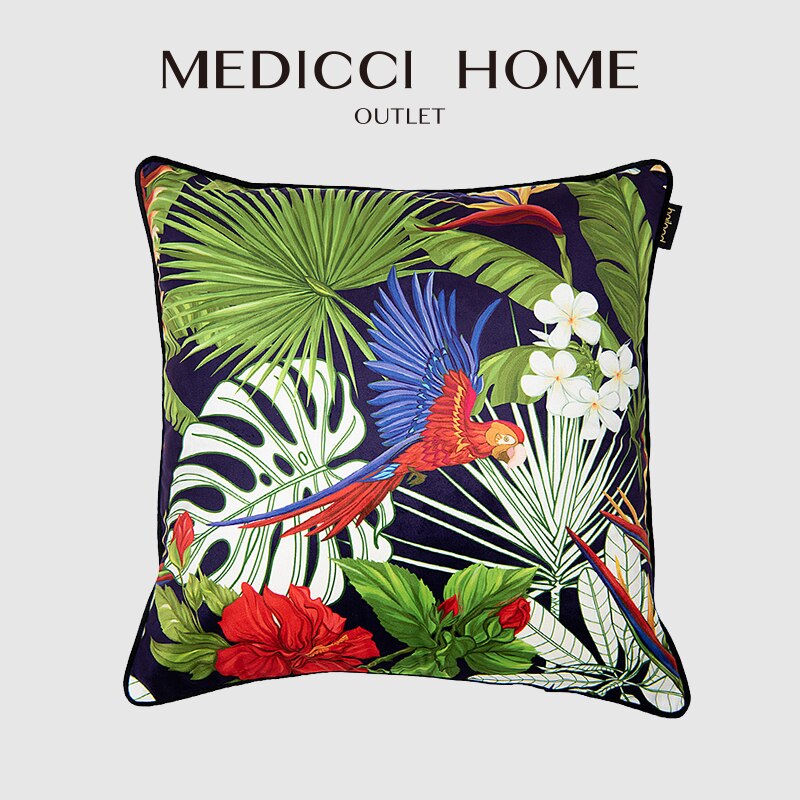 Medicci Home Decorative Cushion Covers Tropical Parrot Bloom Palm Imprint Velvet Throw Pillow Case Modern Mix And Match Style