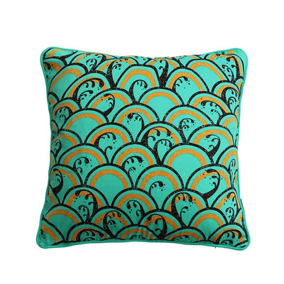 Modern Chinoiserie Blue and Orange Mandala Fish Scale Pillow Cover Collection