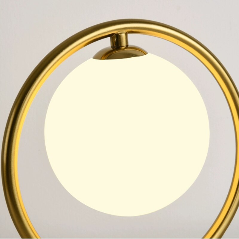 Modern Minimalist Table Lamp Brass Base and Glass Circular Orb Light Art Deco Inspired