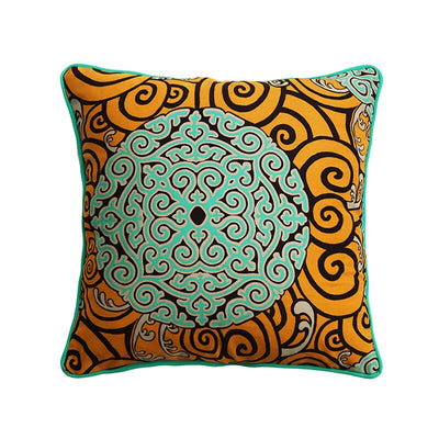 Modern Chinoiserie Blue and Orange Mandala Fish Scale Pillow Cover Collection