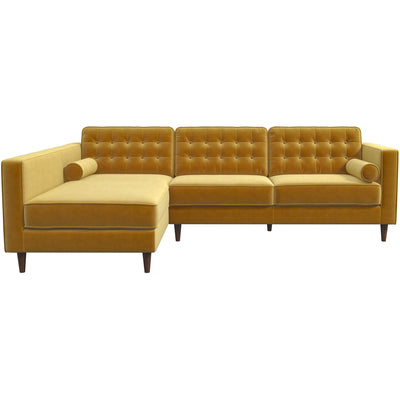 Mid-Century Modern Tufted L-Shaped Pillow Back Velvet Upholstered Sectional in Gold