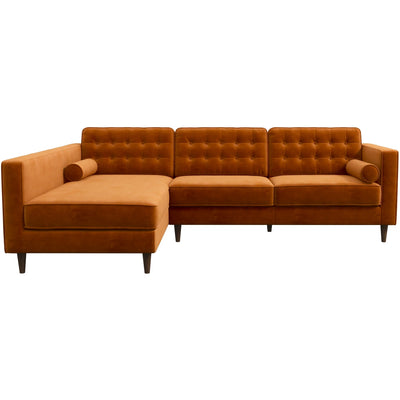Mid-Century Modern Tufted Pillow Back Velvet Upholstered Sectional in Burnt Orange