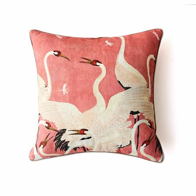 Luxury Japanese Floral Red Crowned Crane Pillow Cover Collection