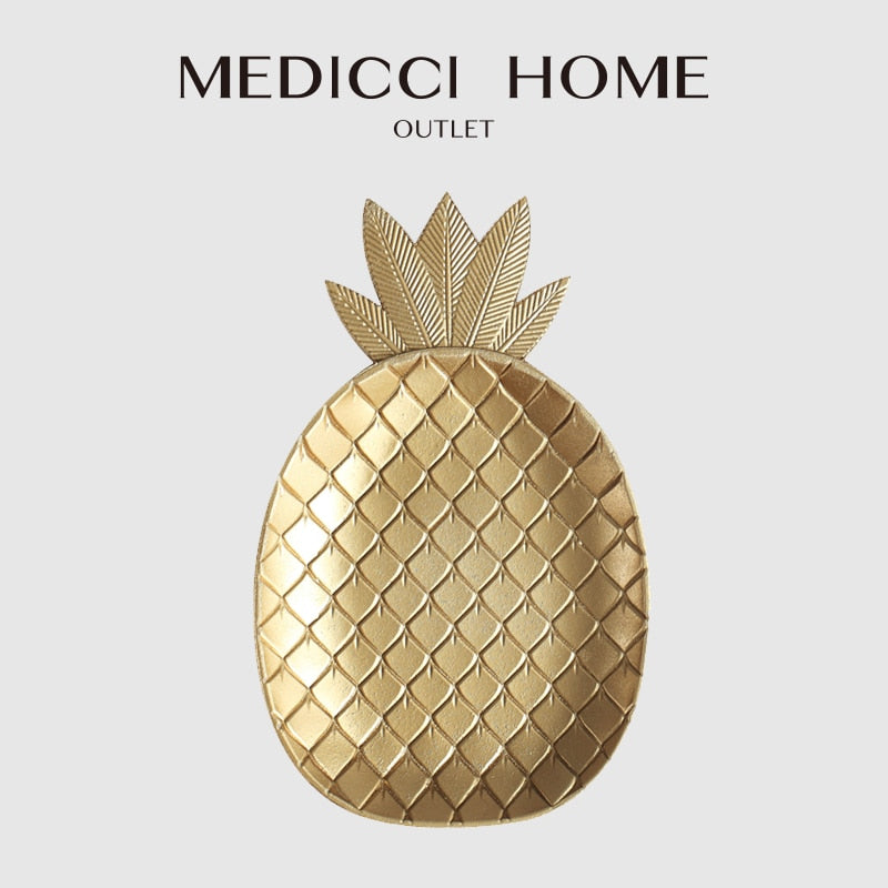 Medicci Home Pineapple Shape Serving Platter Modern Household Exquisite Wood Fruit Bowl Nordic Style Golden Storage Tray 22x35cm