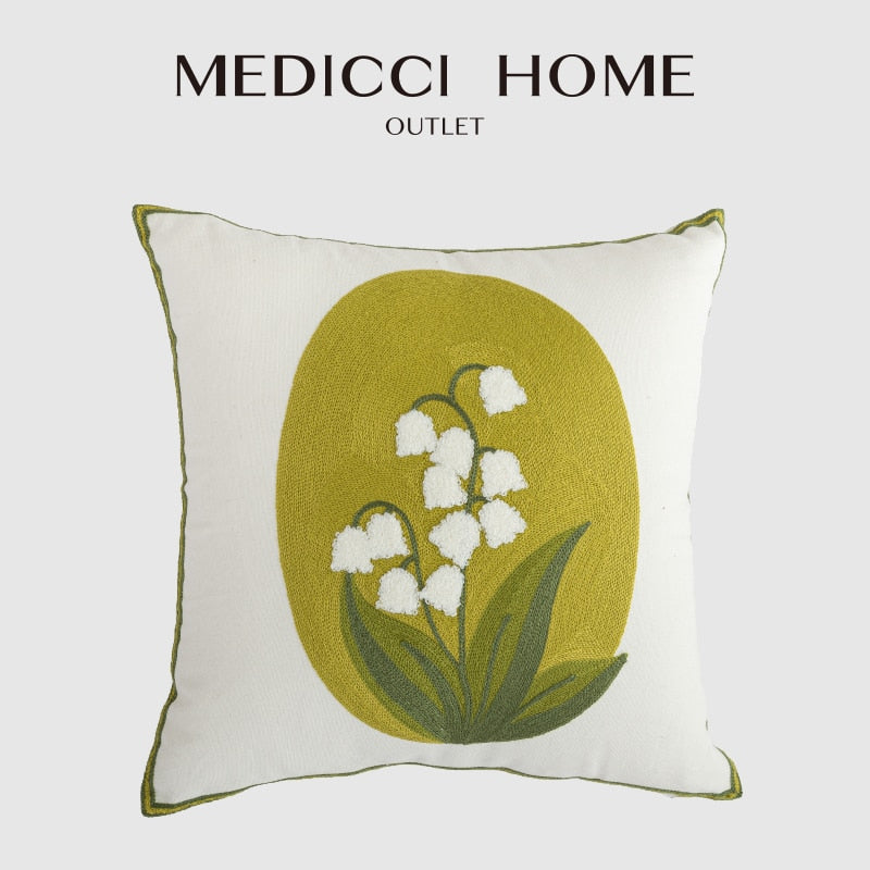 Medicci Home Bluebell Flower Hook Embroidered Throw Pillow Cover Collection Square Cushion Case 45x45cm Insta Popular Home Decor