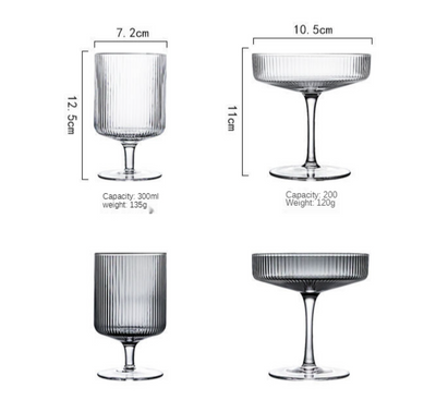 Vertical Stripe Ripple Texture Modern Coupe and Footed Glasses for Cocktails and Desserts