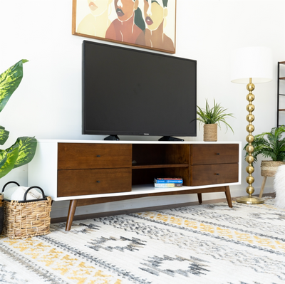 Francesca Mid-Century TV Stand in White for TVs up to 80"