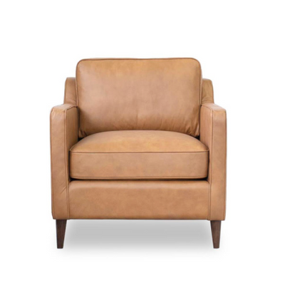 Madison Mid-Century Cushion Back Genuine Leather Upholstered Armchair in Tan