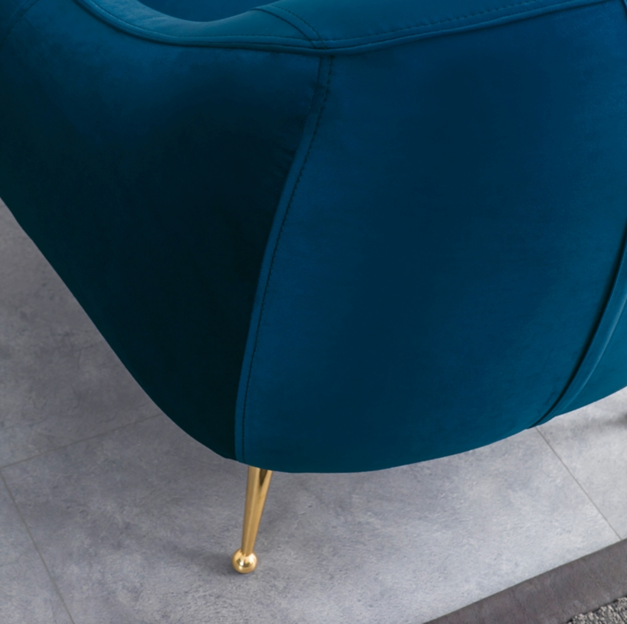Mid-Century Upholstered Velvet Armchair in Dark Blue with Gold Hairpin Legs