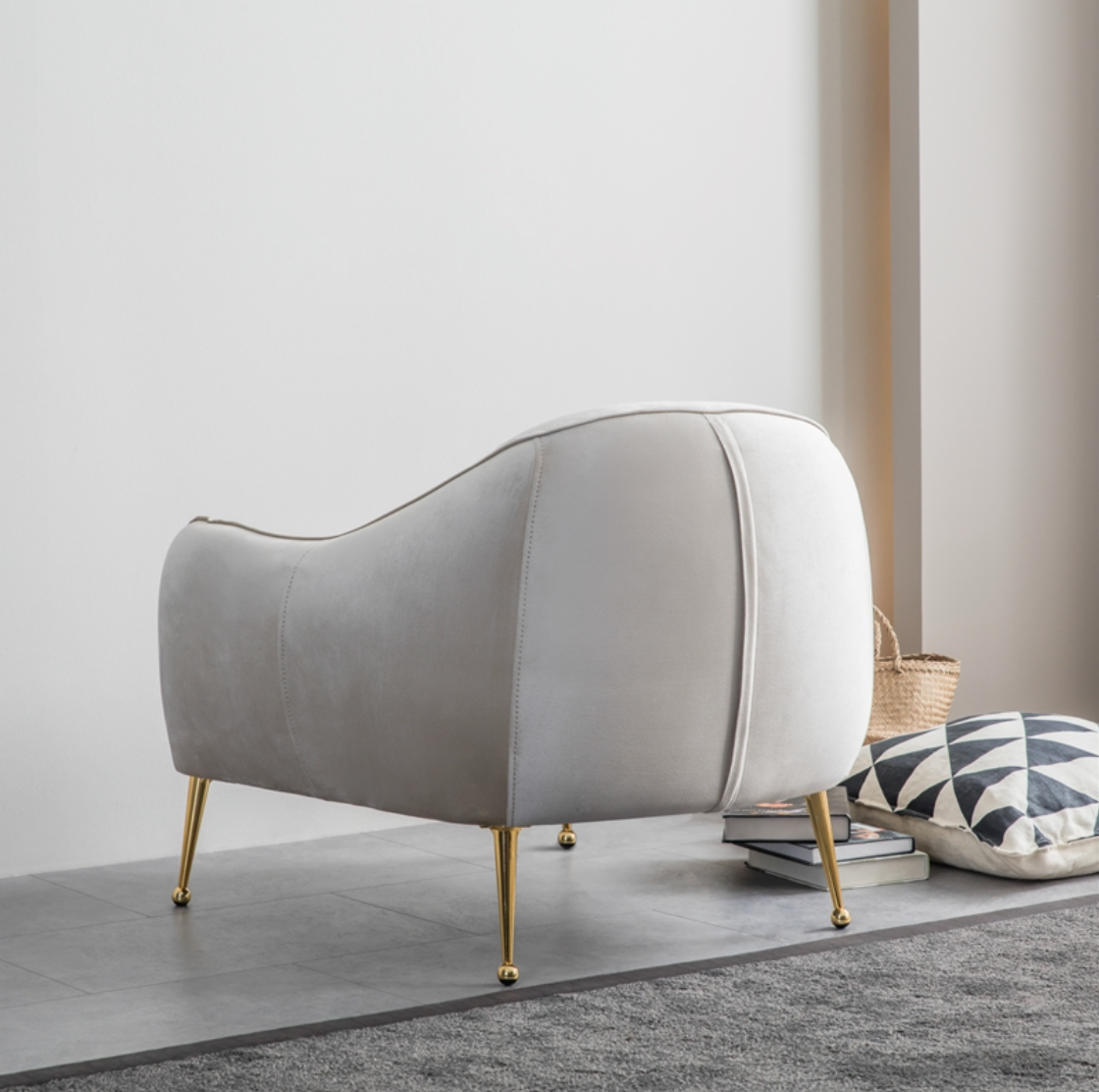 Mid-Century Upholstered Velvet Armchair in Beige with Gold Hairpin Legs
