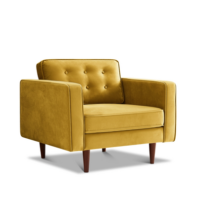 Mid-Century Modern Pillow Back Velvet Upholstered Armchair in Gold