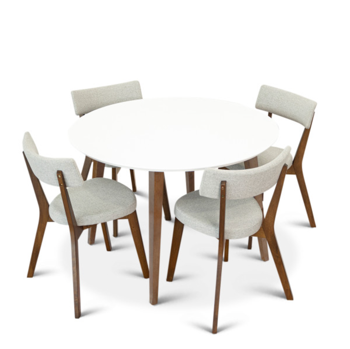 Eden 5-Piece Mid-Century Circular Dining Set w/ 4 Fabric Dining Chairs in Light Gray