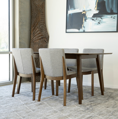 Desmond 5-Piece Mid-Century Rectangular Dining Set w/ 4 Fabric Dining Chairs in Gray