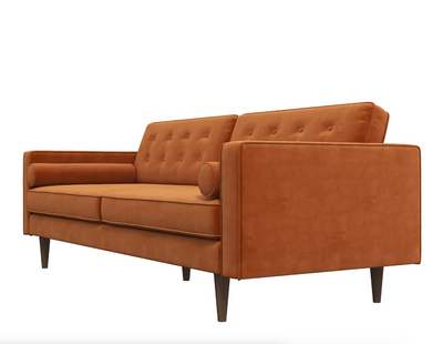 Mid-Century Modern Rectangular Tufted Back Velvet Upholstered Sofa in Burnt Orange
