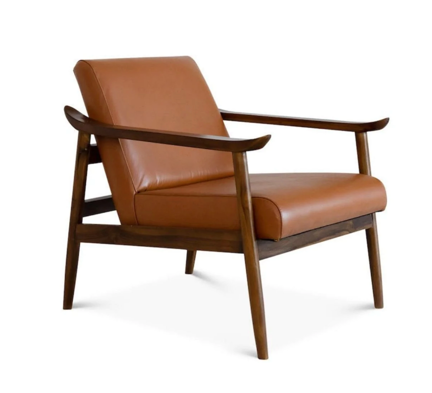 Modern Leather Lounge Chair in Solid Dark Tan