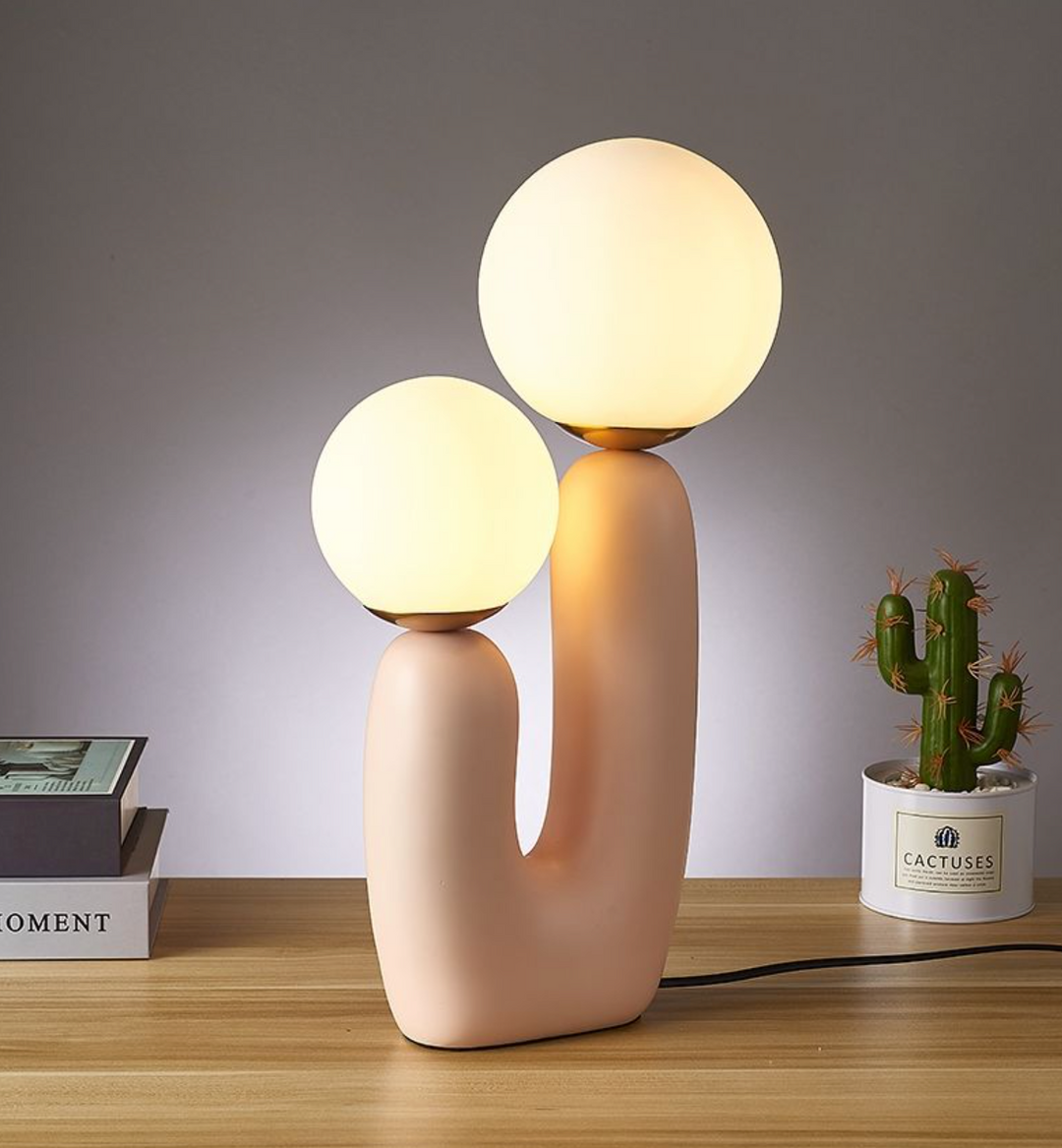 Pale Pink Abstract Modern Dual Bulb Cactus Lamp – Monstera Drive