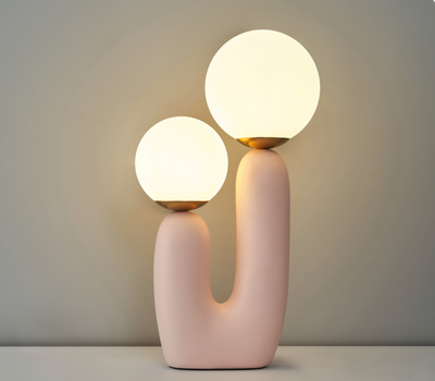 Pale Pink Abstract Modern Dual Bulb Cactus Lamp