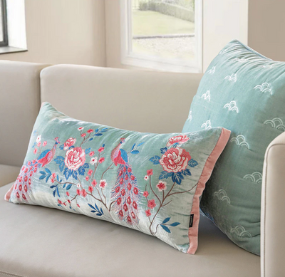Luxury Embroidered Peacock and Peony Handmade Pillow Cover Collection