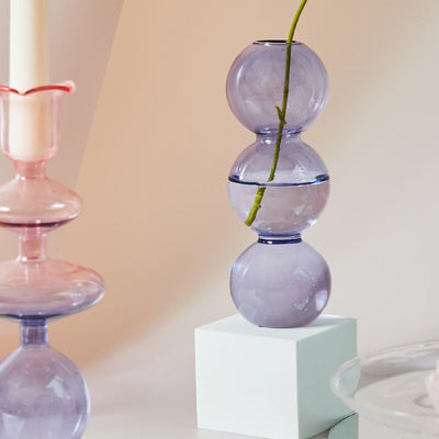 Wavy Bubble Glass Candlestick Holders Pink and Lilac Candle Candle Holders