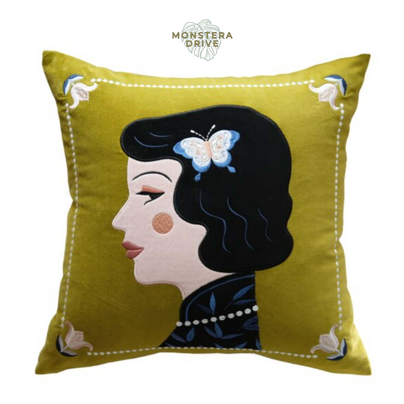 Vintage Inspired Velvet Floral Embroidered Gatsby Butterfly Pearls Pillow Cover Collection