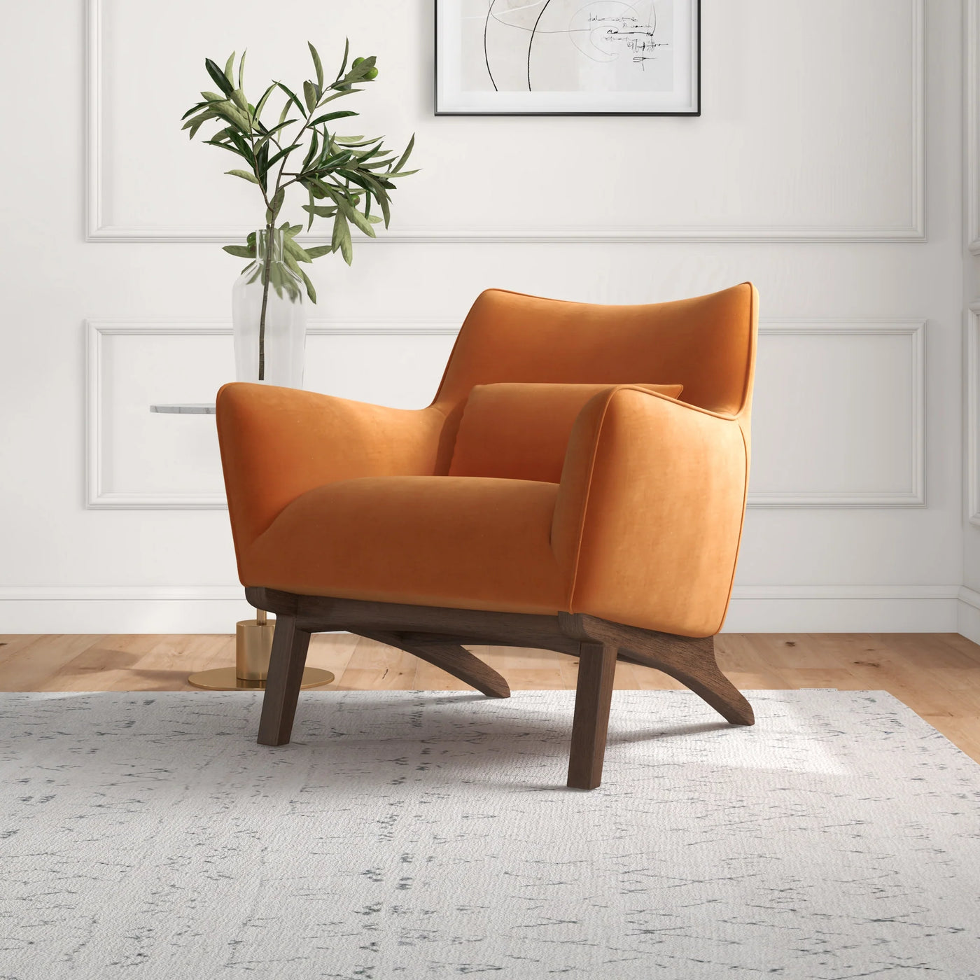 Mid-Century Modern Design Burnt Orange Velvet Lounge Chair
