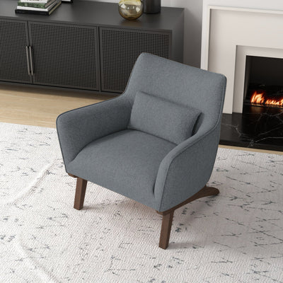 Mid-Century Modern Design Gray Linen Lounge Chair