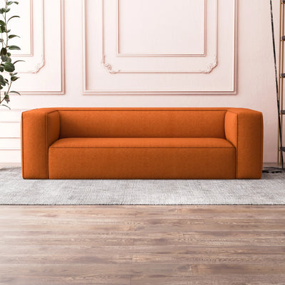 Modern Contemporary Rectangular Tight Back French Boucle Upholstered Sofa in Burnt Orange