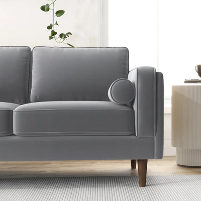 Mid-Century Modern Rectangular Pillow Back Velvet Upholstered Sofa in Gray