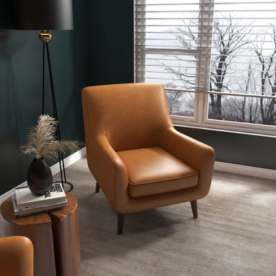 Mason Mid-Century Modern Genuine Italian Tan Leather Lounge Chair