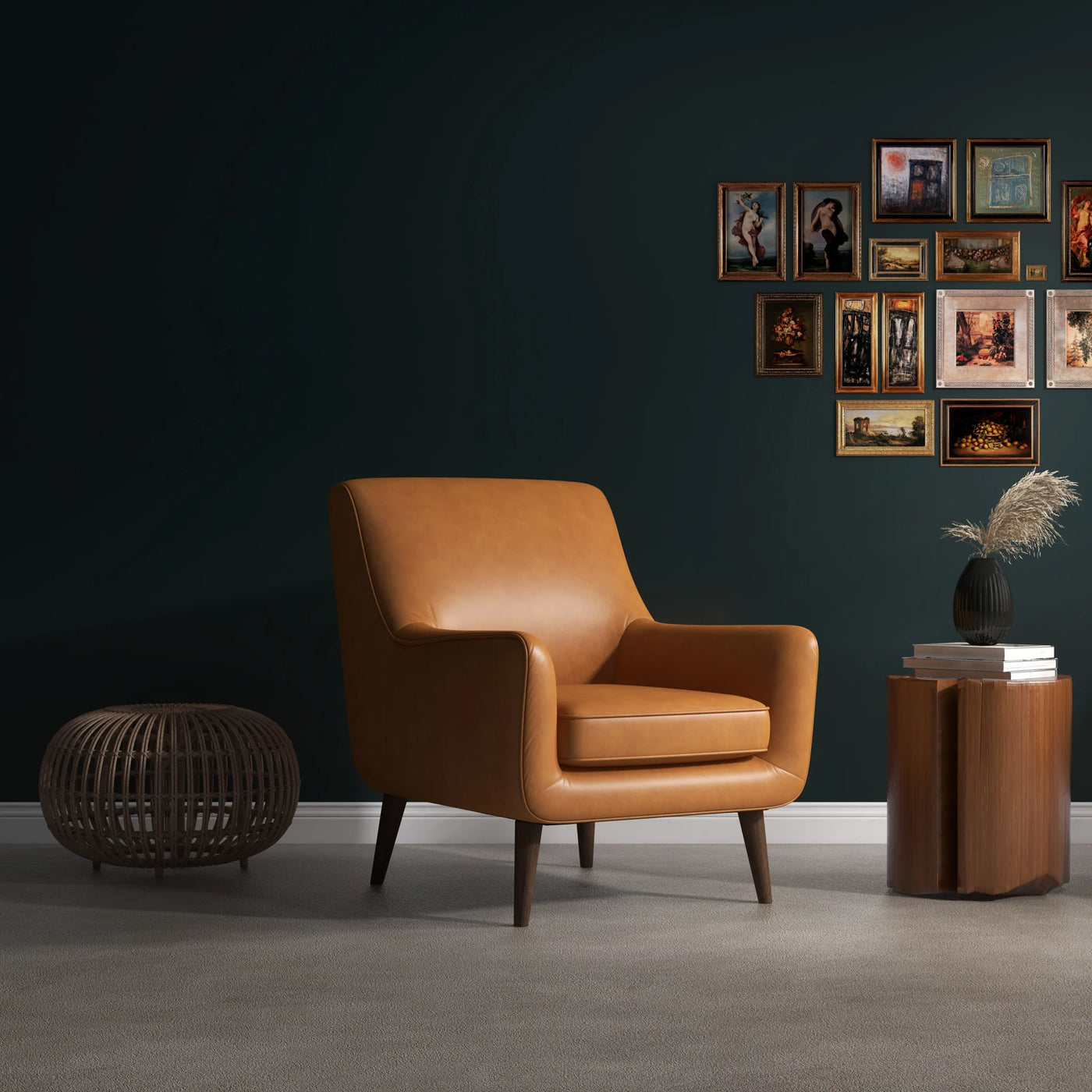 Mason Mid-Century Modern Genuine Italian Tan Leather Lounge Chair