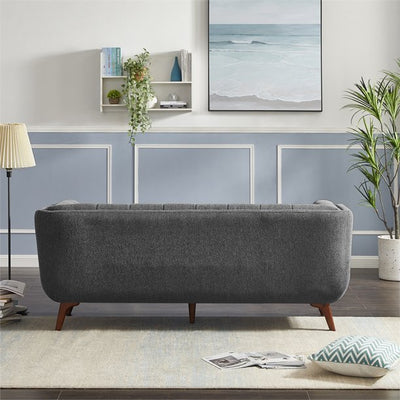 Mid-Century Tufted Rectangular Tight Back Fabric Upholstered Sofa in Dark Gray