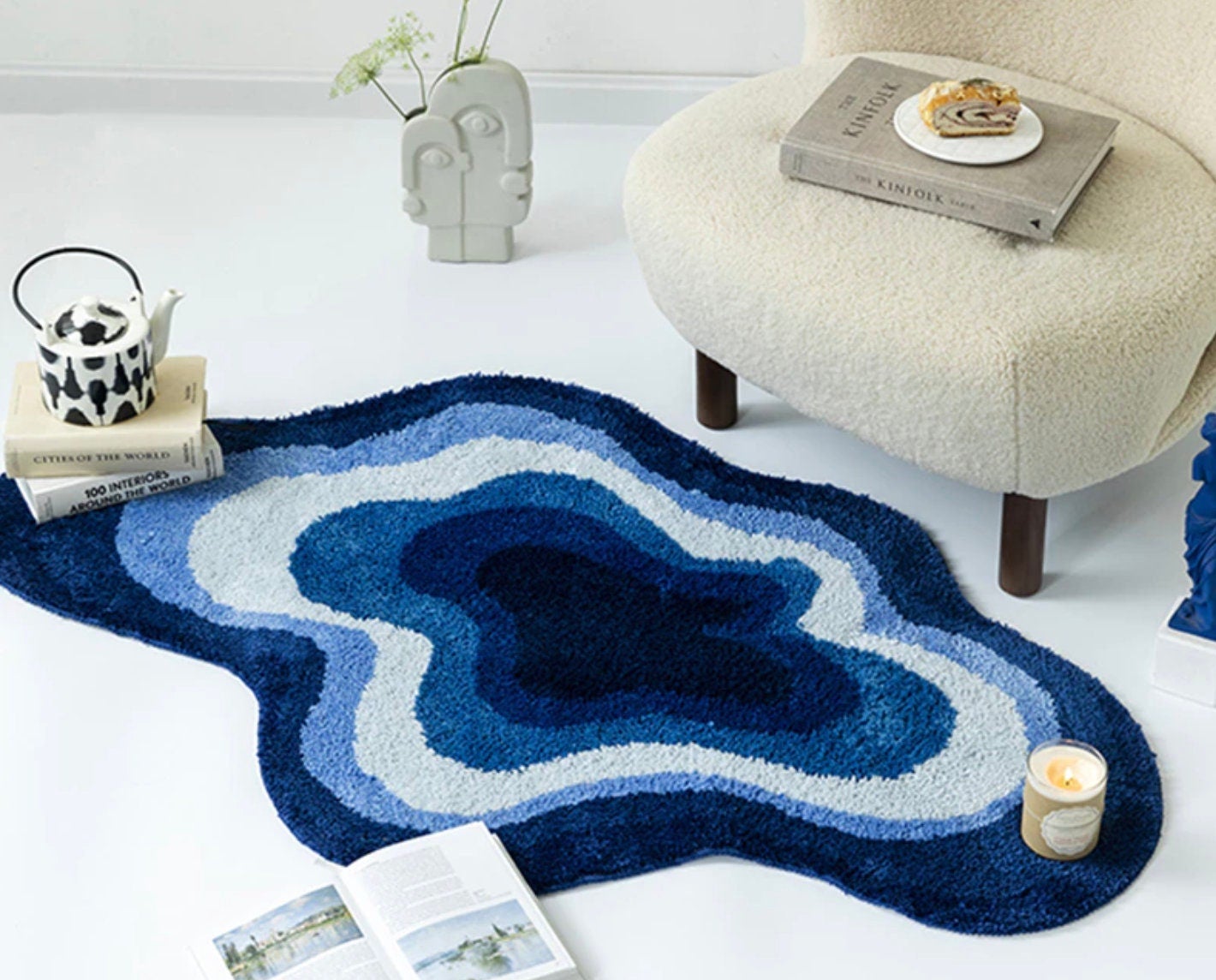 Head in the Clouds Wavy Retro Blue Gradient Rug - Monstera Drive