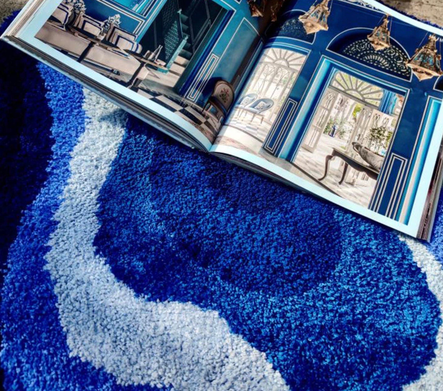 Head in the Clouds Wavy Retro Blue Gradient Rug - Monstera Drive