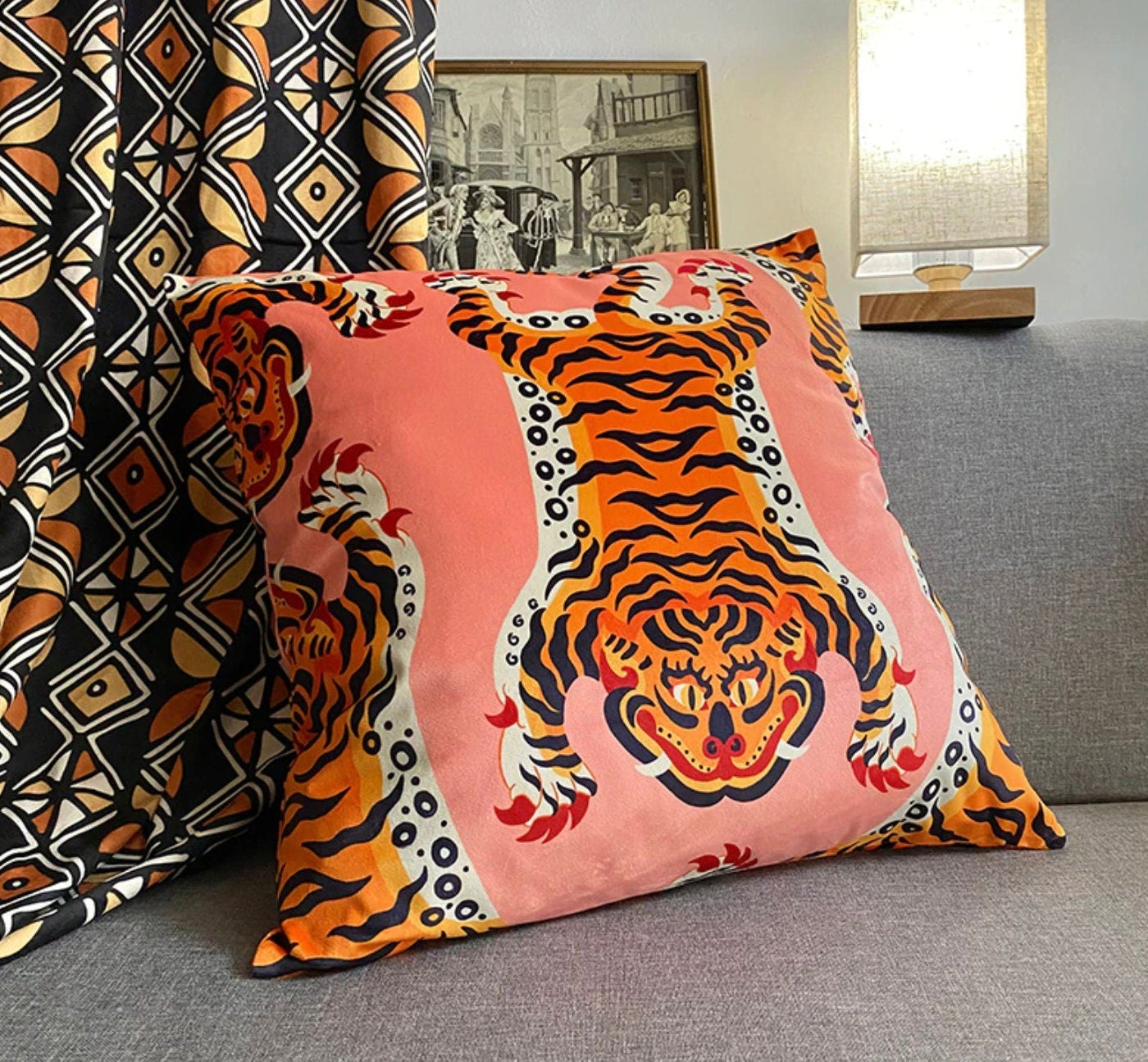 Luxury Double Sided Velvet Tibetan Tiger Vintage Retro Inspired Pillow Cover