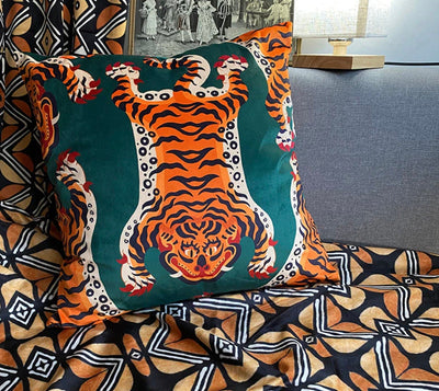 Luxury Double Sided Velvet Tibetan Tiger Vintage Retro Inspired Pillow Cover