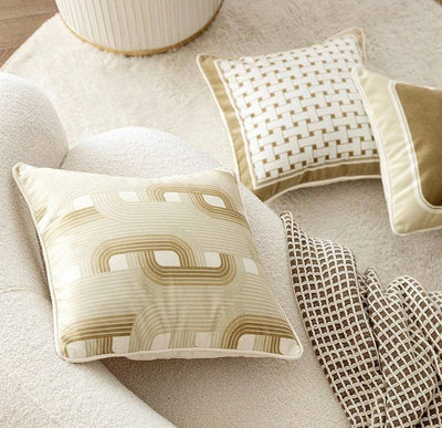 Velvet Post Modern Ivory Cream and Tan Chainlink Weave Pillow Cover Collection