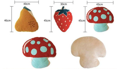Plush Whimsical Embroidered Fruit and Toadstool Pillow Collection with Filling