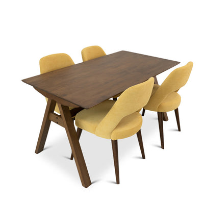 Grant 5-Piece Mid-Century Rectangular Dining Set w/ 4 Fabric Dining Chairs in Yellow